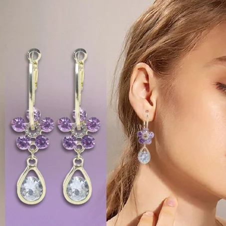 أقراط زهرة كريستال أرجوانية