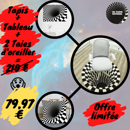 -70% de réduction, Tapis+tableau+2 taies d'oreiller en illusion vortex