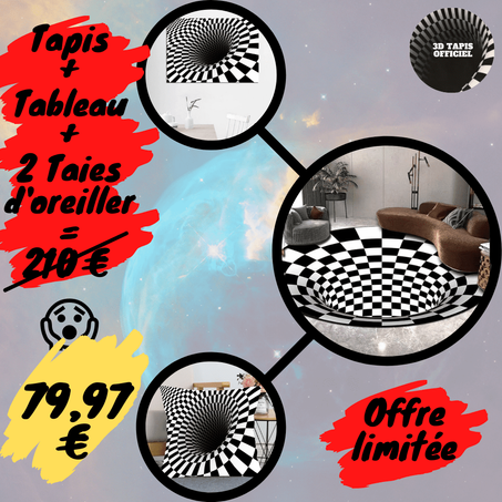 -70% de réduction, Tapis+tableau+2 taies d'oreiller en vortex illusion