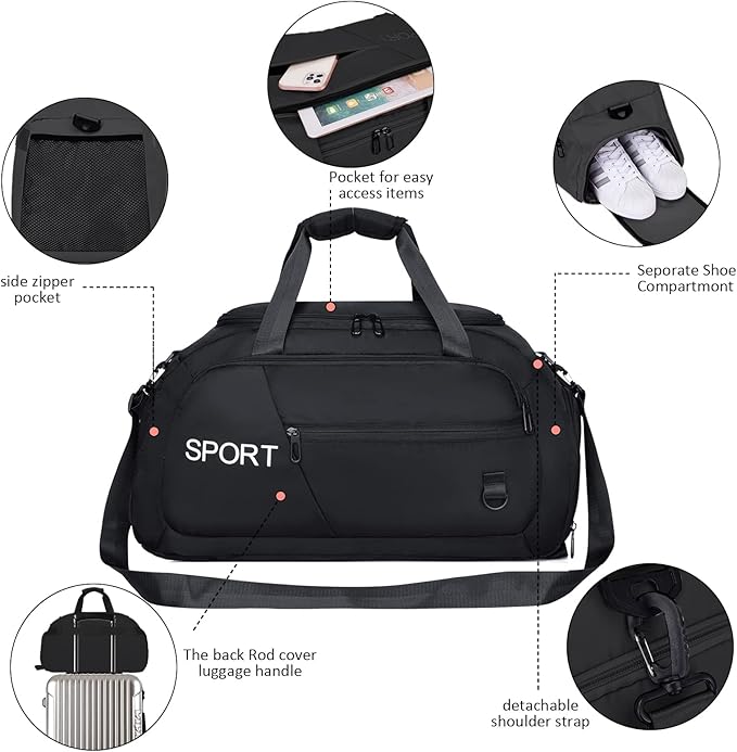 Sac de Voyage de Grande Capacité, Sac à Dos de sport, Sacs à Bandoulière Multifonctions