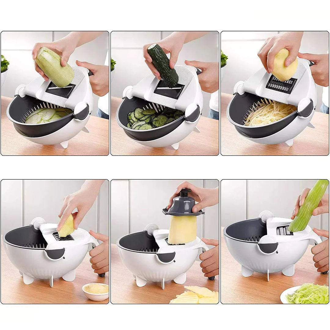 9 in 1 Multifunction Magic Rotate Vegetable Cutter - القطاعة الحديثة 9 في 1
