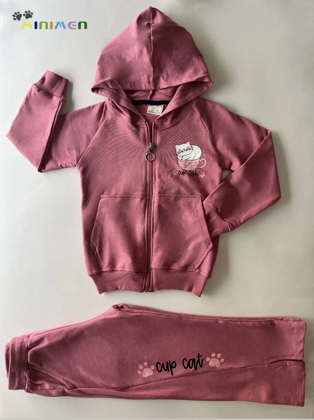 survêtement fille veste et pantalon en coton avec un motif chatte