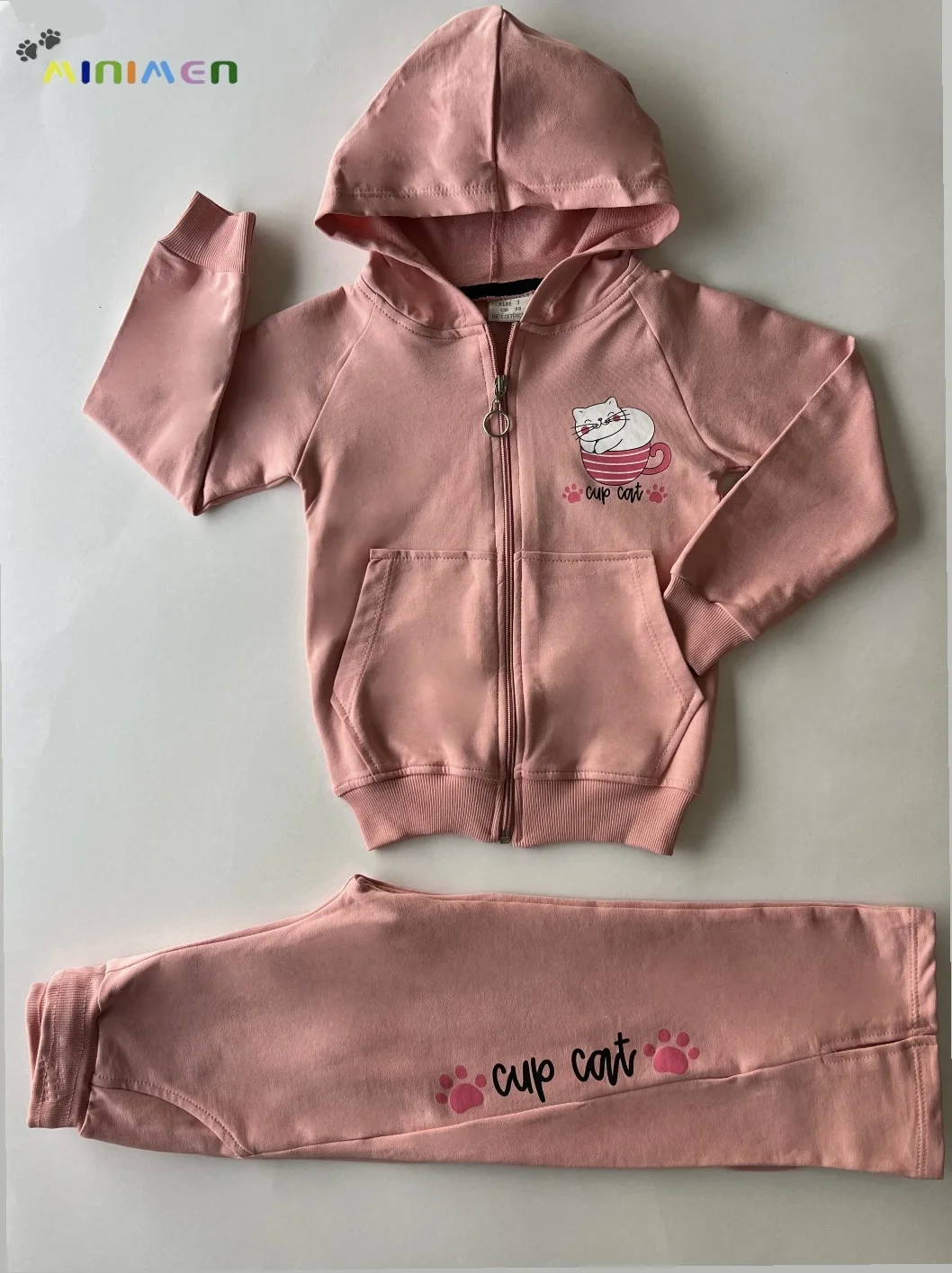 survêtement fille veste et pantalon en coton avec un motif chatte