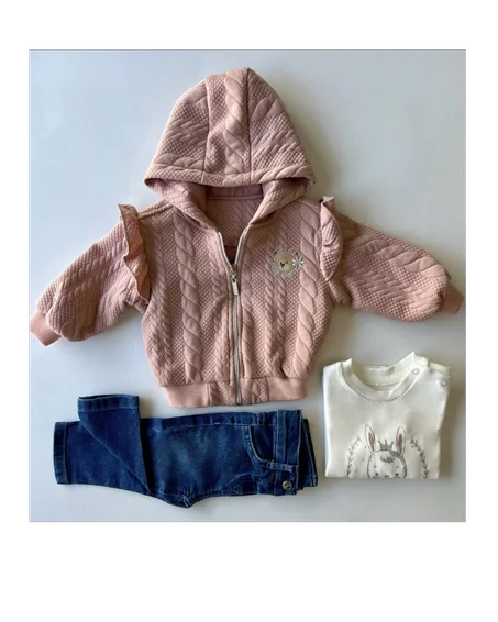 Ensemble bébé Trois pièces en coton, veste courte , sweatshirt  et pantalon