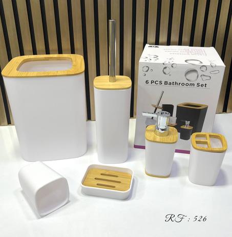 طقم حمام مربع 6 قطع مستورد كوتي عالي الجودة مكون من 6 قطع باسكت بغطاء خشب فرشه توالیت دیسبنسر شاور حامل فرش و معجون ككوب صبانه متوفر الألوان الصور
