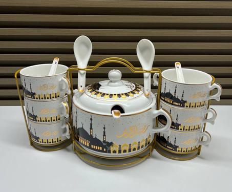 طقم شوربة سيراميك بالحامل 7 قطع