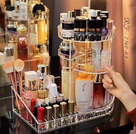 منظم مكياج من سي سي مول تخزين مستحضرات التجميل الاكريليك متعدد الوظائف قابل للتعديل يدور 360 درجة، شفاف، تصميم أنيق صناديق تخزين مستحضرات التجميل والمجوهرات لغرفة النوم والحمام