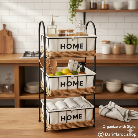 رف تخزين معدني ثلاثة أدوار – بسلال قماش