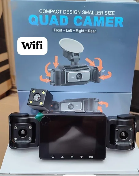 كاميرا سيارة رباعية الاتجاهات (Quad Camera Dashcam) مزودة بـ WiFi - تغطية 360 درجة