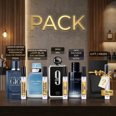 Pack Acqua di gio profondo + Dolce Gabbana Light Blue + Sauvage edp +9pm 5ml + Cadeau