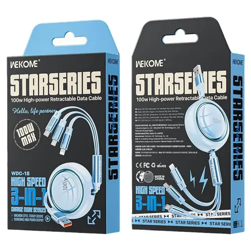 Wekome WDC-18 High Power 3 in 1 Retractable Data Cable 100W