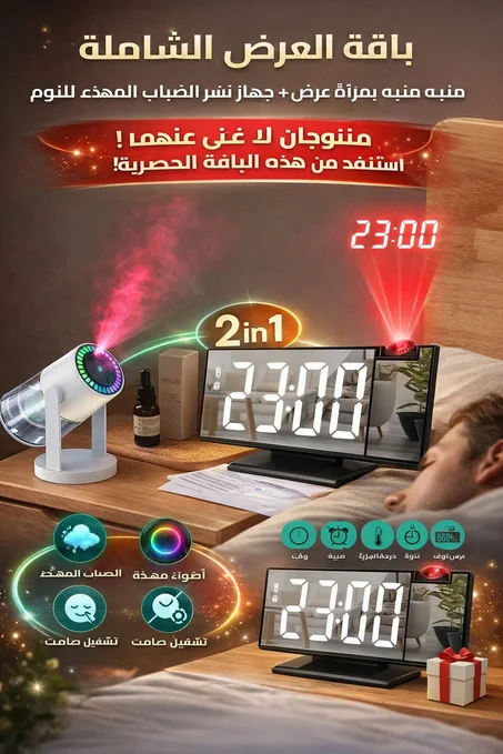 الساعة الرقمية + مرطب الجو بالإضاءة