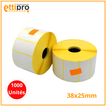 Rouleaux d’étiquettes thermiques 38 x 25 mm 1000 / 2000 Unités