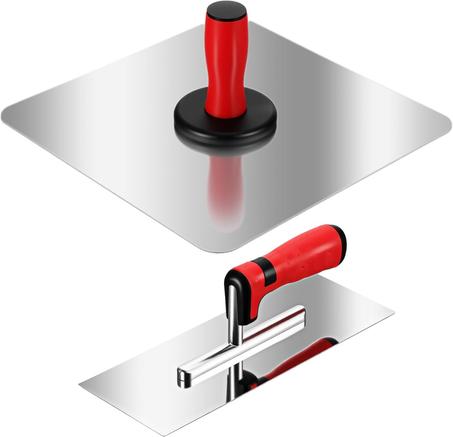 Lasnten Kit de herramientas de acabado de paneles de yeso de acero inoxidable de 11 pulgadas, paleta de enlucido a mano de hormigón plano, halcón de barro de mampostería con mango ergonómico,