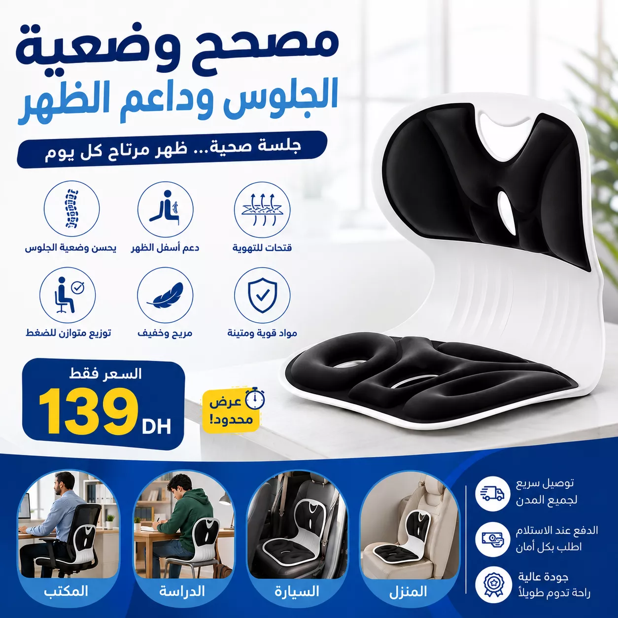 💺 مصحح وضعية الجلوس وداعم الظهر
