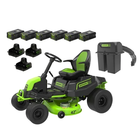 Greenworks Pro Greenworks Pro Crossover Tractor 42-in Lithium Ion Electric Riding Lawn Mower, Bagger