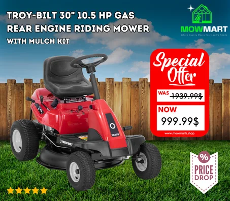Troy-Bilt 30 in. 10.5 HP Briggs and Stratton Engine 6-Speed Manual Drive Gas Rear Engine Riding Mower with Mulch Kit Included