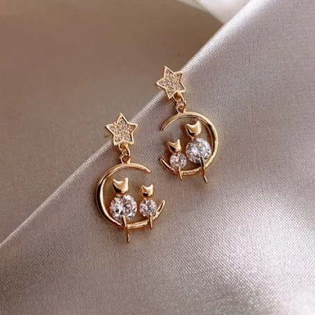 Earrings  Crystal Cute Cat For Women Fashion