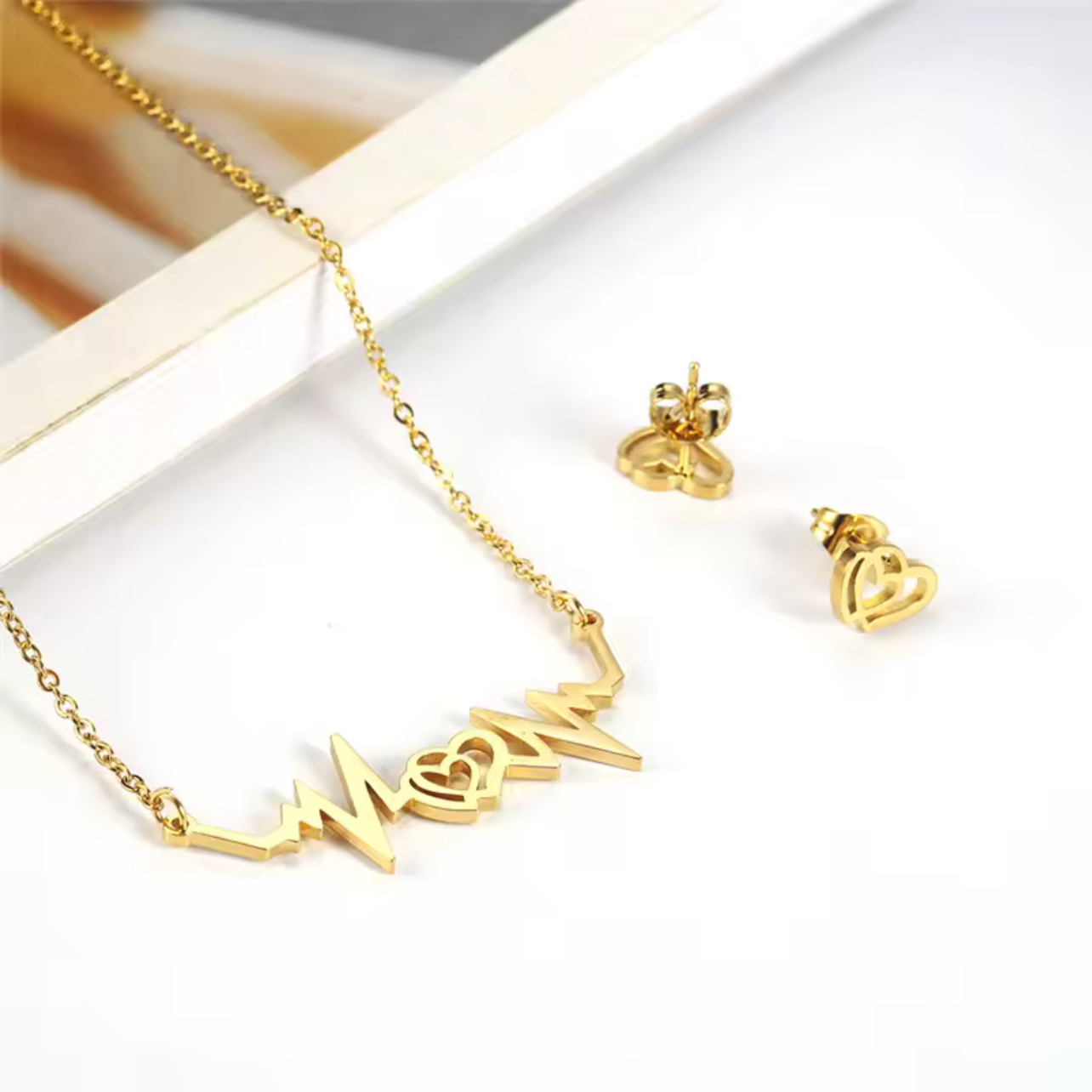 Ensemble de collier signe de vie avec boucles d'oreilles pour femmes en Acier Inoxydable