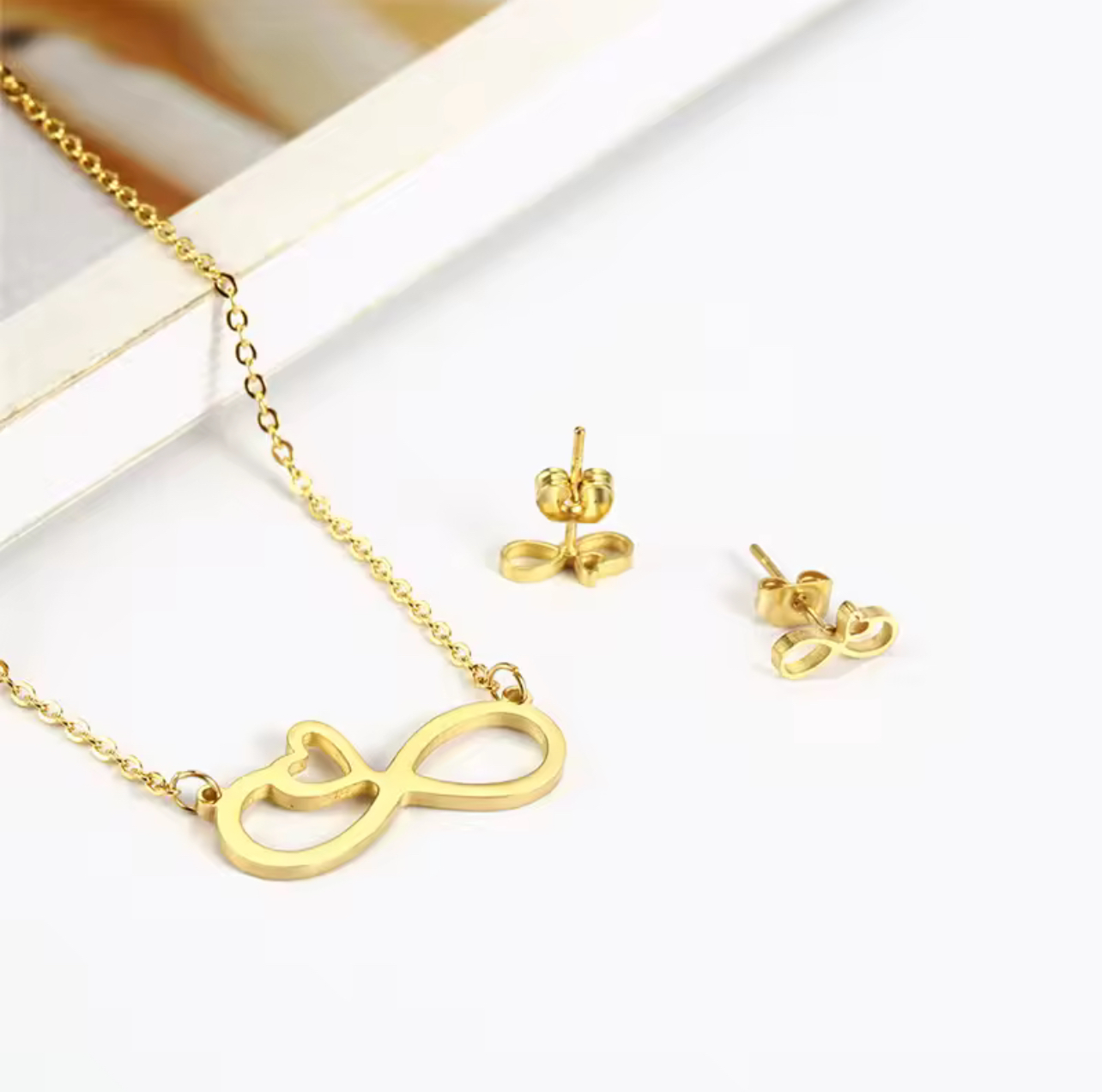 Ensemble de collier infini avec boucles d'oreilles pour femmes en Acier Inoxydable