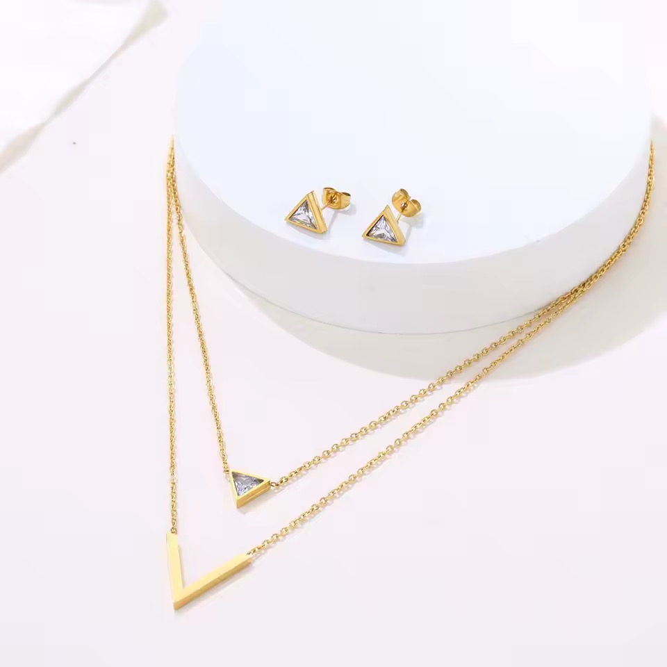 Ensemble de collier en V avec boucles d'oreilles pour femmes en Acier Inoxydable