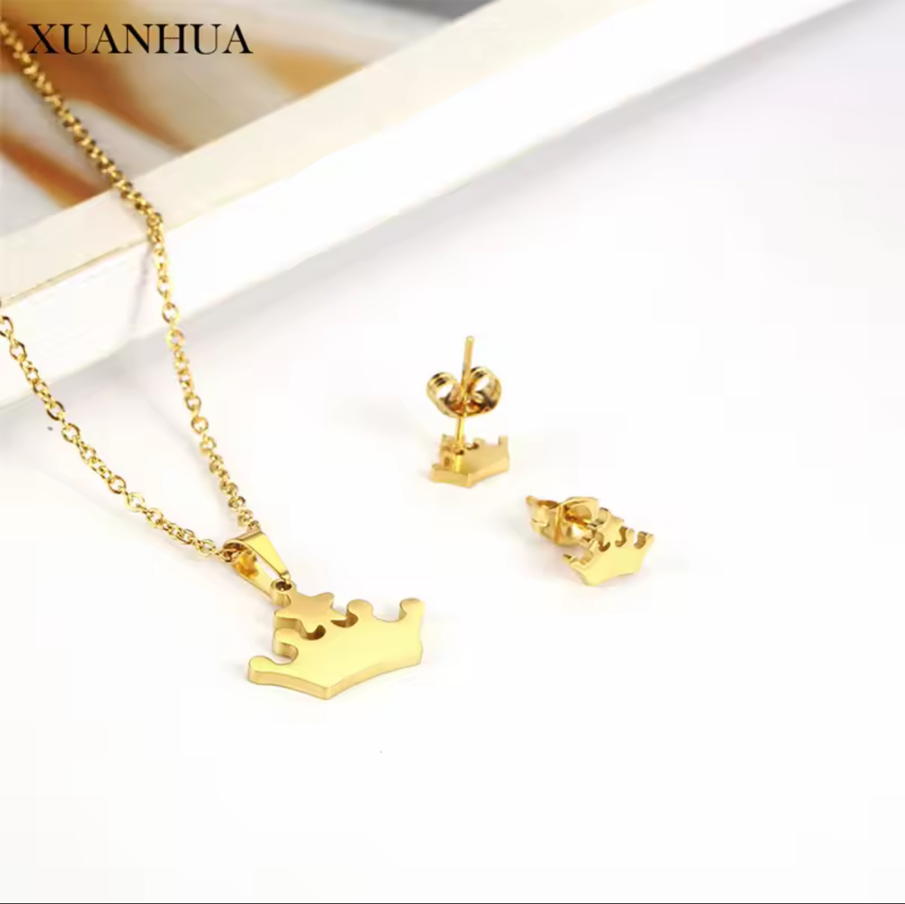 Ensemble de collier avec boucles d'oreilles pour femmes en Acier Inoxydable