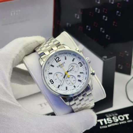 Montre Homme Élégante - Cadran Blanc et Aiguilles Bleues