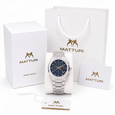 Matturi Chronograph Blue Dial Stainless Steel Men Watch