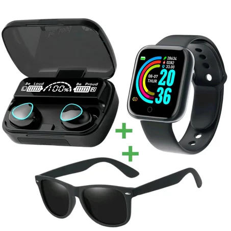 باك ثلاثي (نضارات شمسية + سماعات بلوتوث+ ساعة ذكية)