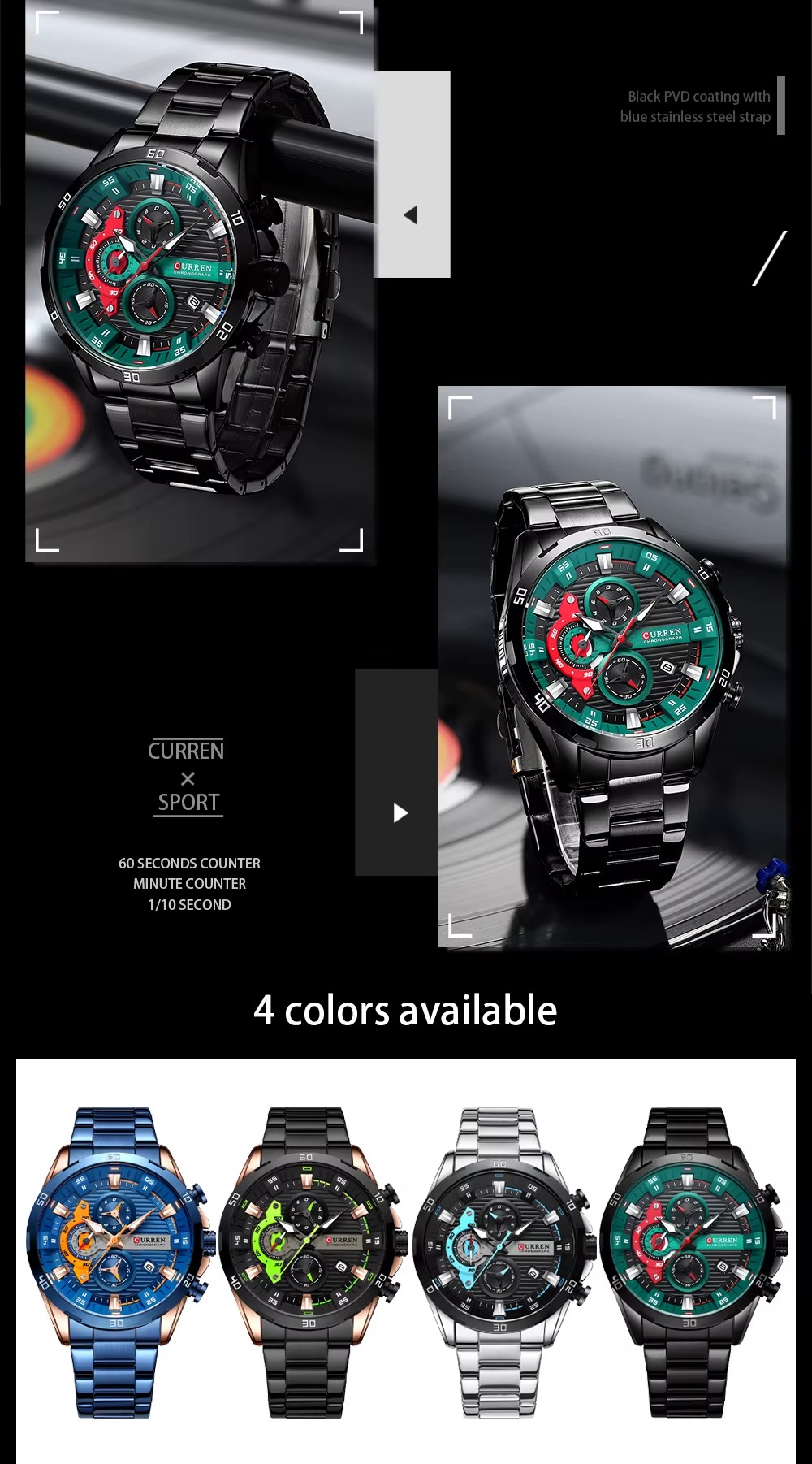 Curren 8402 Calendar Watch Six Hand Steel Band Quartz Business Men's Watch