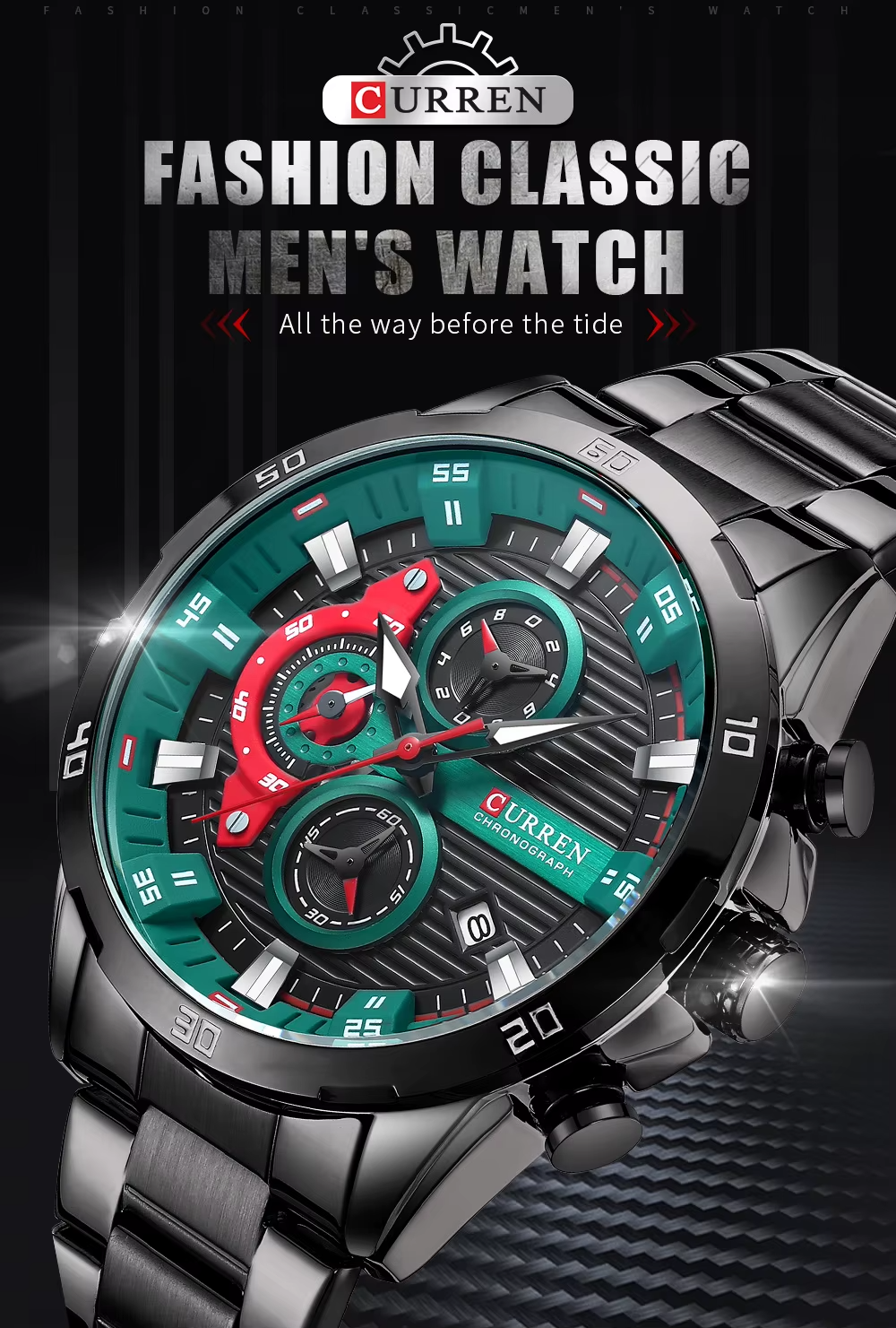 Curren 8402 Calendar Watch Six Hand Steel Band Quartz Business Men's Watch