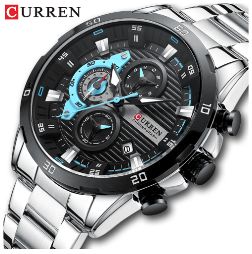 Montre Curren pour homme, bracelet en acier, quartz, calendrier, six aiguilles