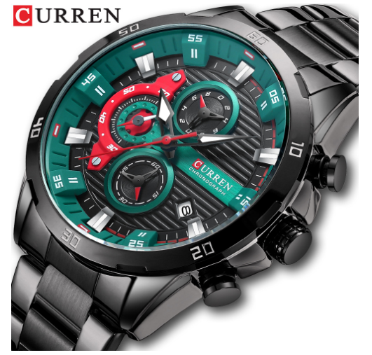 Montre Curren pour homme, bracelet en acier, quartz, calendrier, six aiguilles