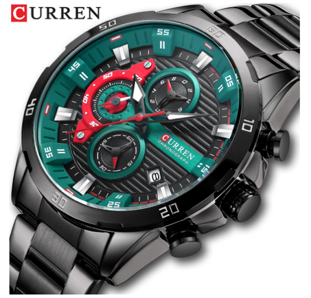 Montre Curren pour homme, bracelet en acier, quartz, calendrier, six aiguilles