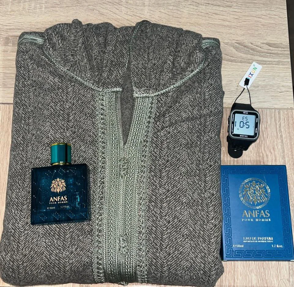 🚚 باك الأناقة 3 في 1: جلابة كانيش خروف الناعم + ساعة + عطر (توصيل مجاني) 🔥