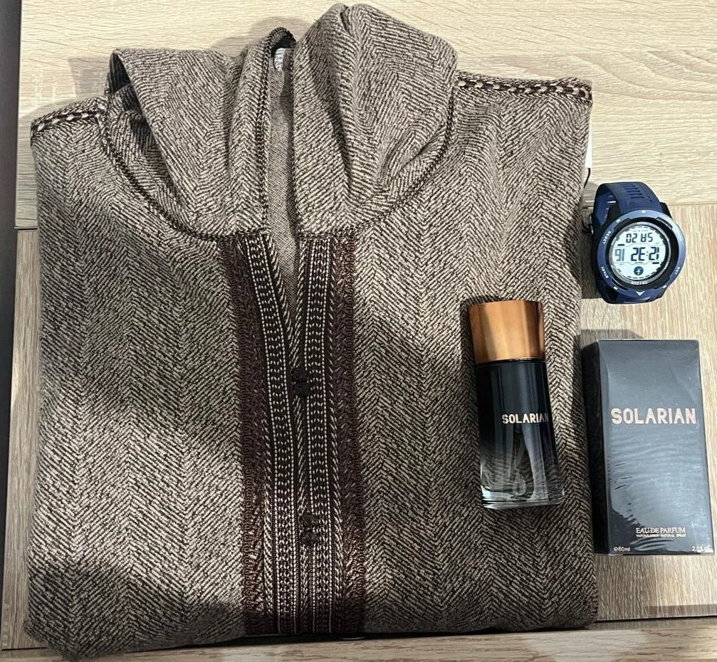 🚚 باك الأناقة 3 في 1: جلابة كانيش خروف الناعم + ساعة + عطر (توصيل مجاني) 🔥