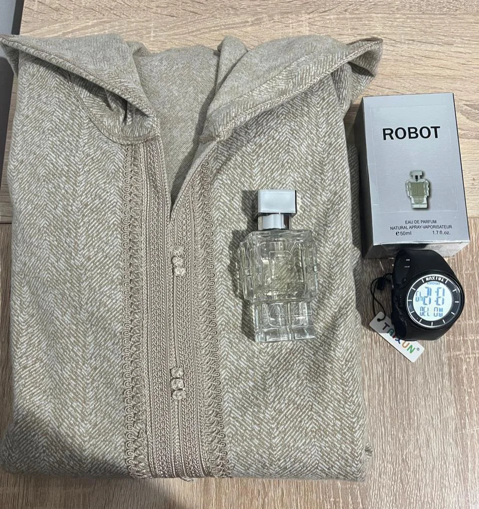 🚚 باك الأناقة 3 في 1: جلابة كانيش خروف الناعم + ساعة + عطر (توصيل مجاني) 🔥