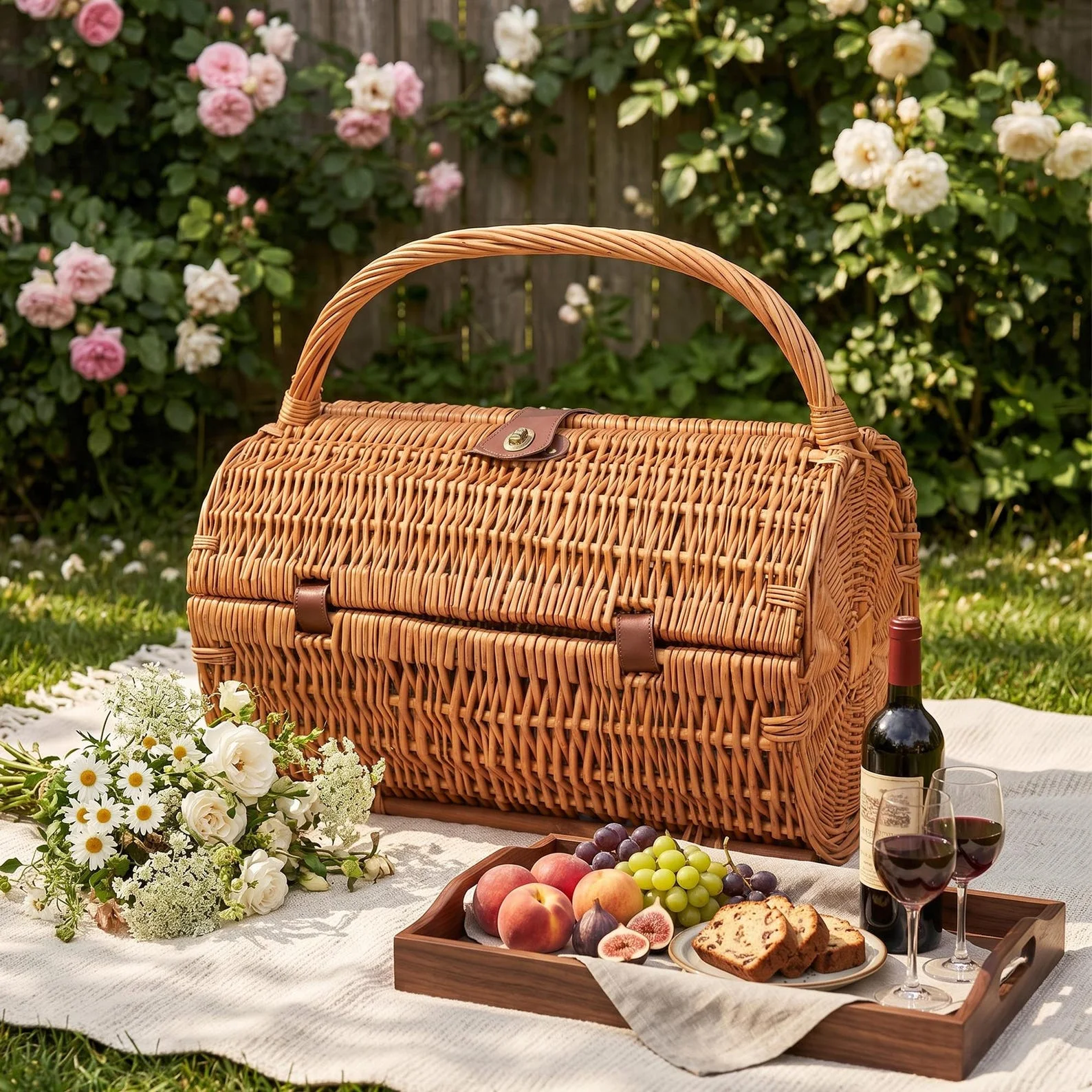 Handwoven Wicker Picnic Basket – Rustic Natural Storage Basket