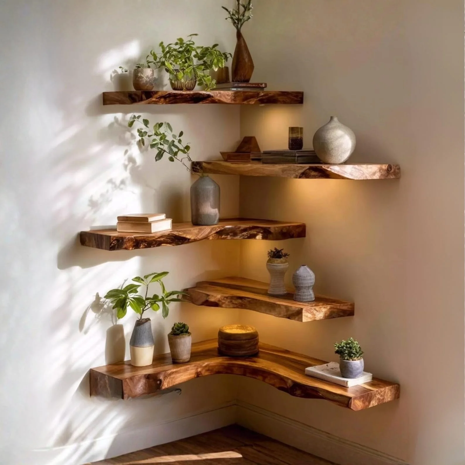 Handcrafted Live Edge Corner Wall Shelf – Rustic Wood Floating Shelf