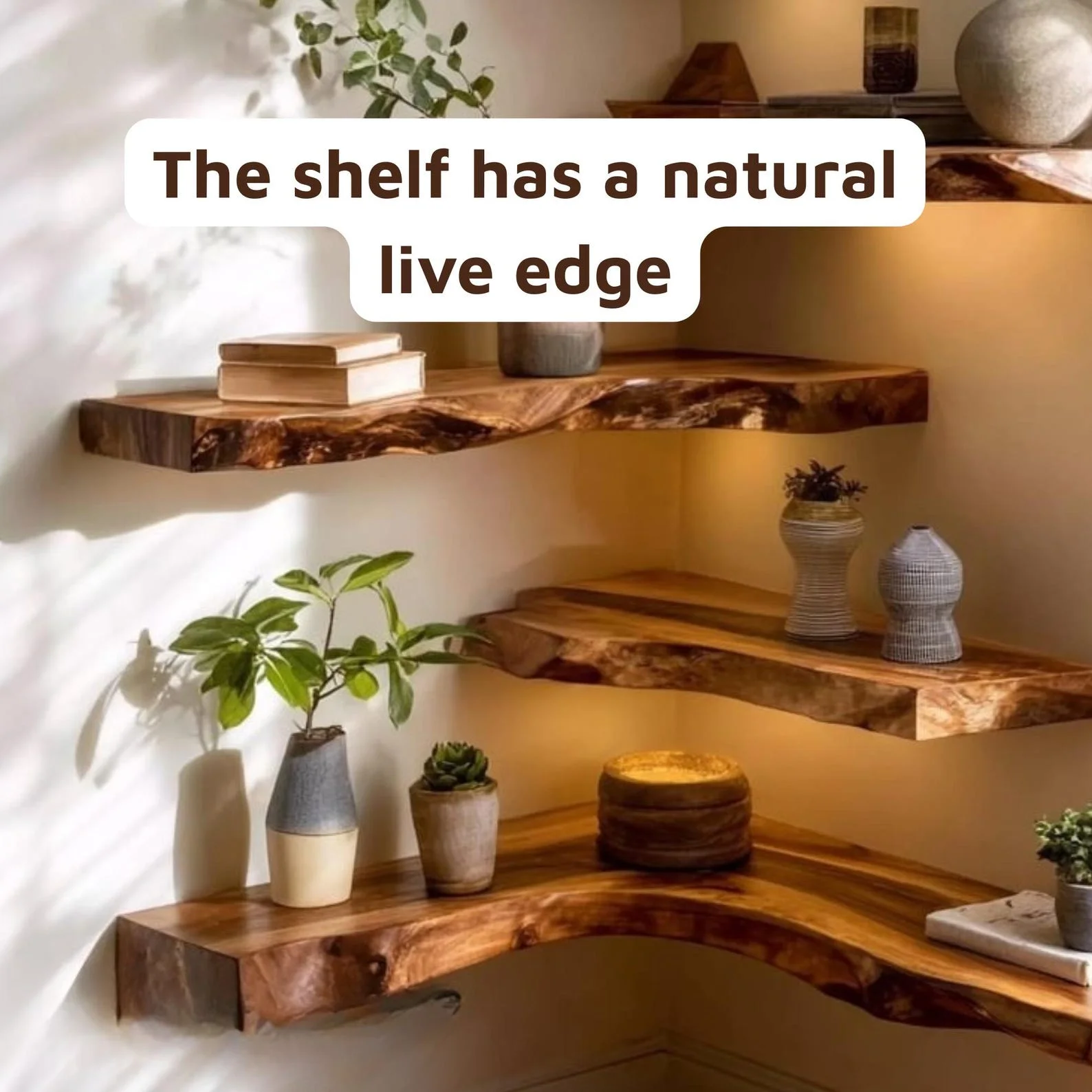 Handcrafted Live Edge Corner Wall Shelf – Rustic Wood Floating Shelf