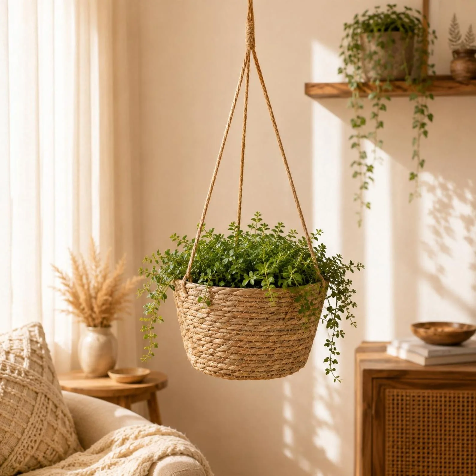 Handwoven Rattan Wall Hanging Basket – Boho Plant Holder