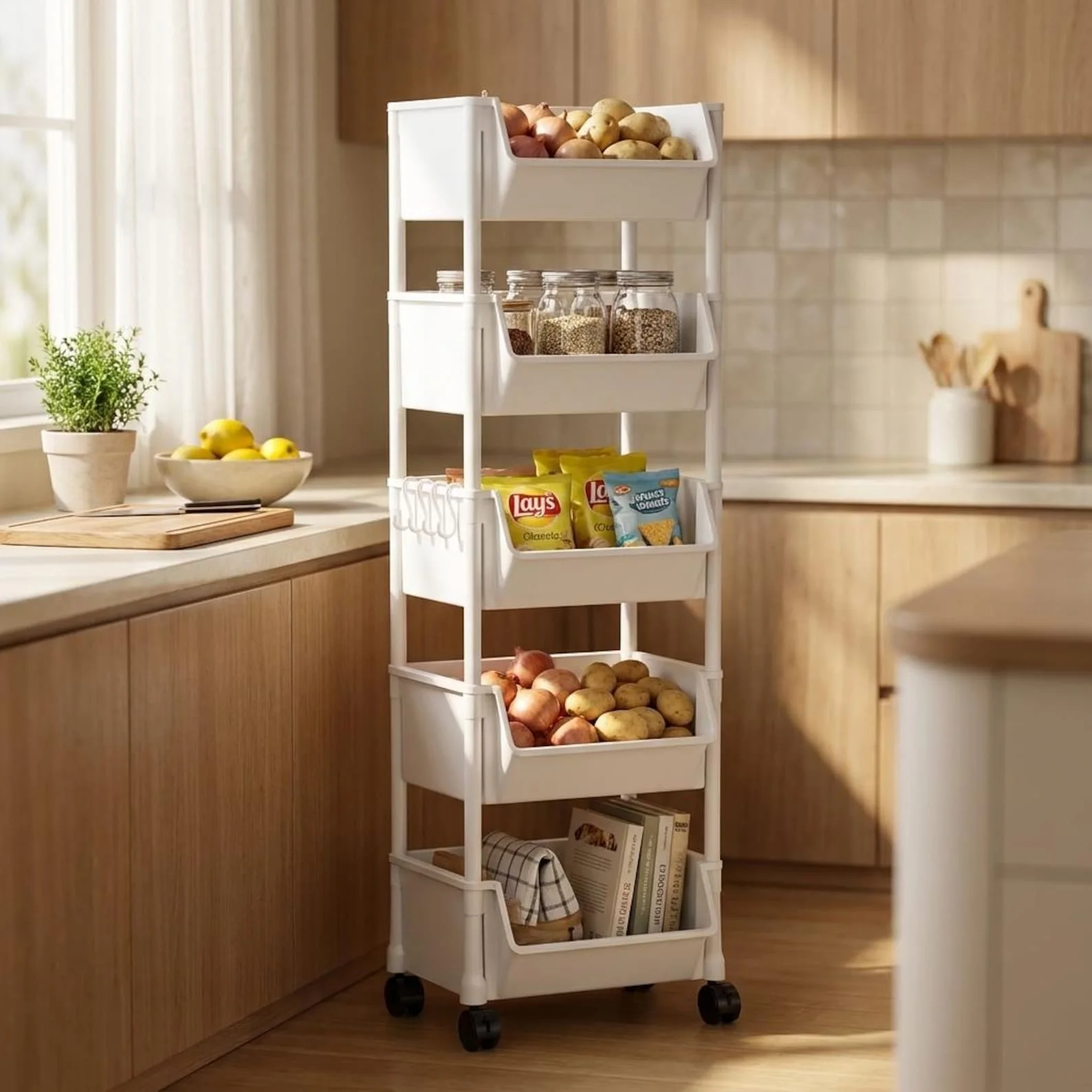5-Tier Slim Rolling Storage Cart – Mobile Bathroom & Kitchen Organizer