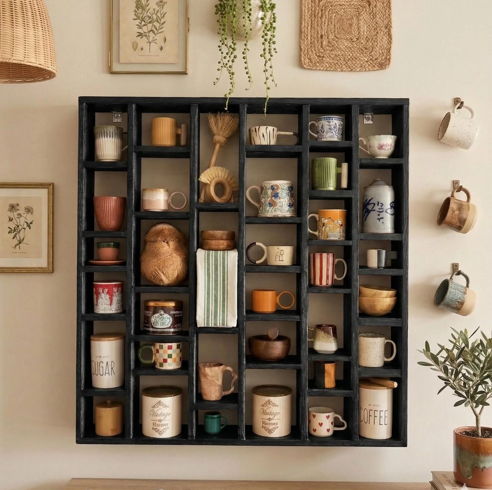 Wooden Mug Organizer Shelf – Coffee Bar Wall Storage Rack