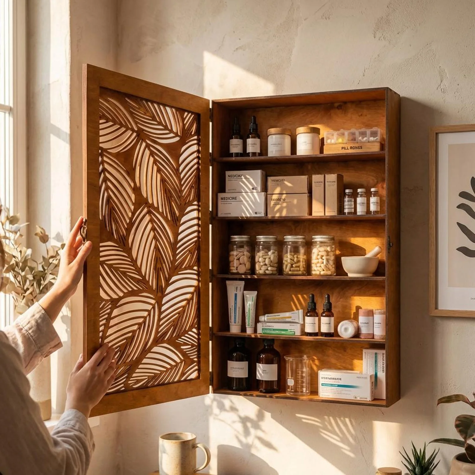 Wooden Bathroom Wall Cabinet with Door
