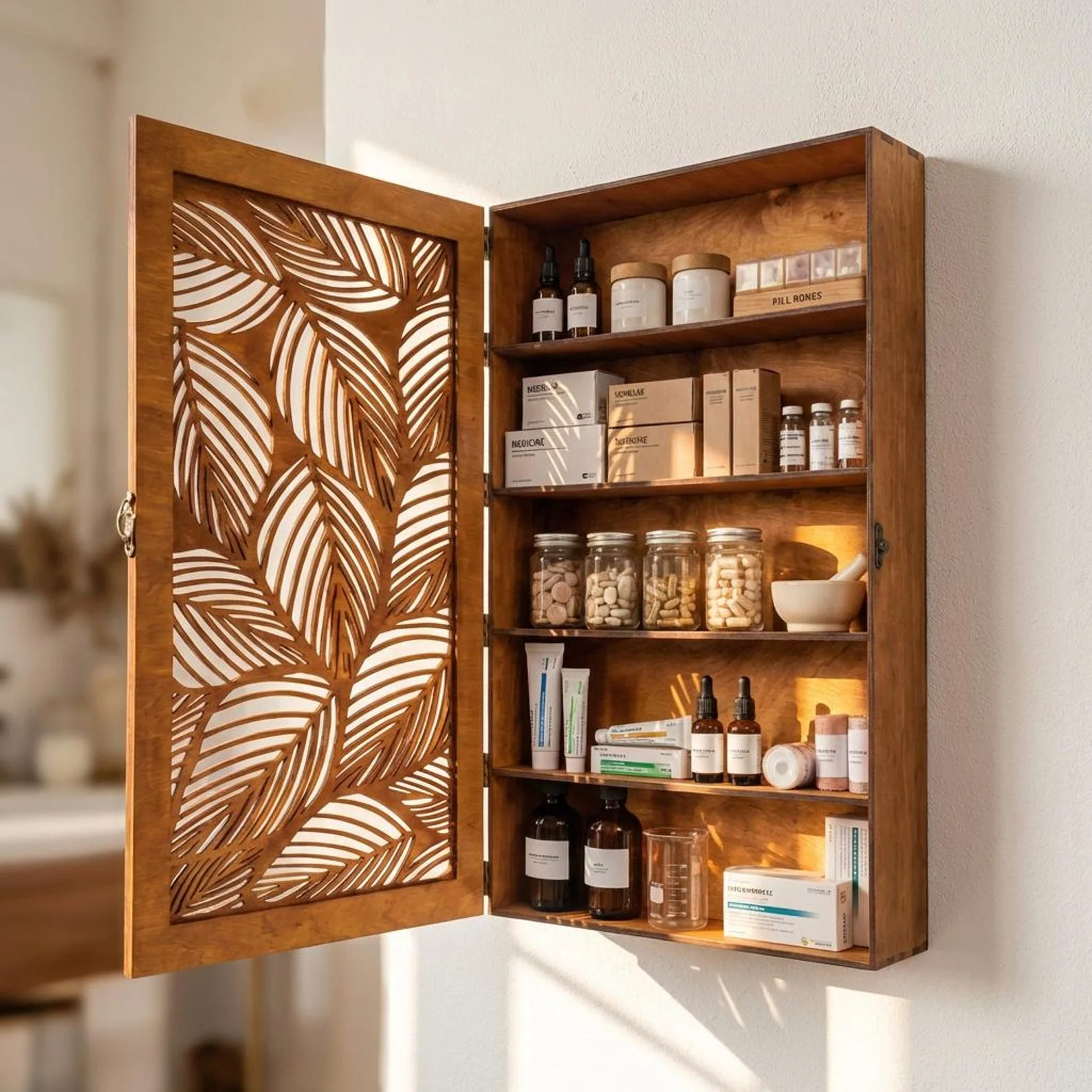 Wooden Bathroom Wall Cabinet with Door