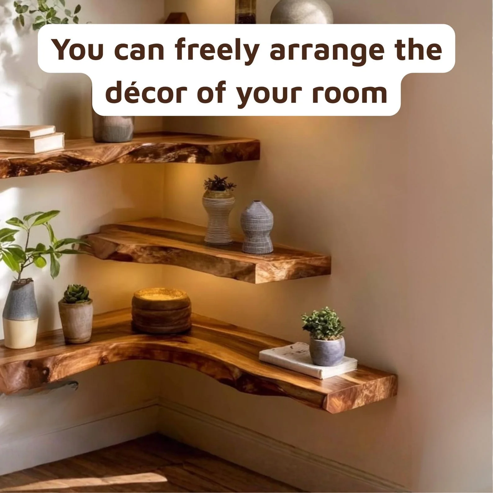 Handcrafted Live Edge Corner Wall Shelf – Rustic Wood Floating Shelf