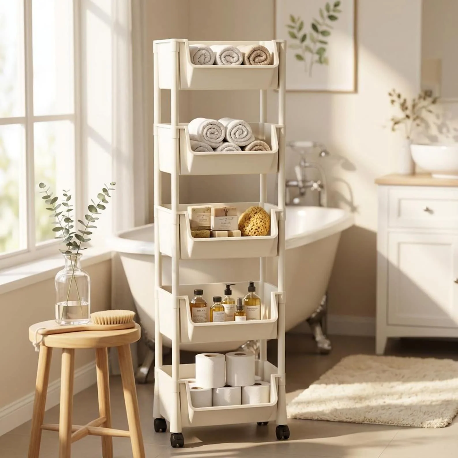 5-Tier Slim Rolling Storage Cart – Mobile Bathroom & Kitchen Organizer