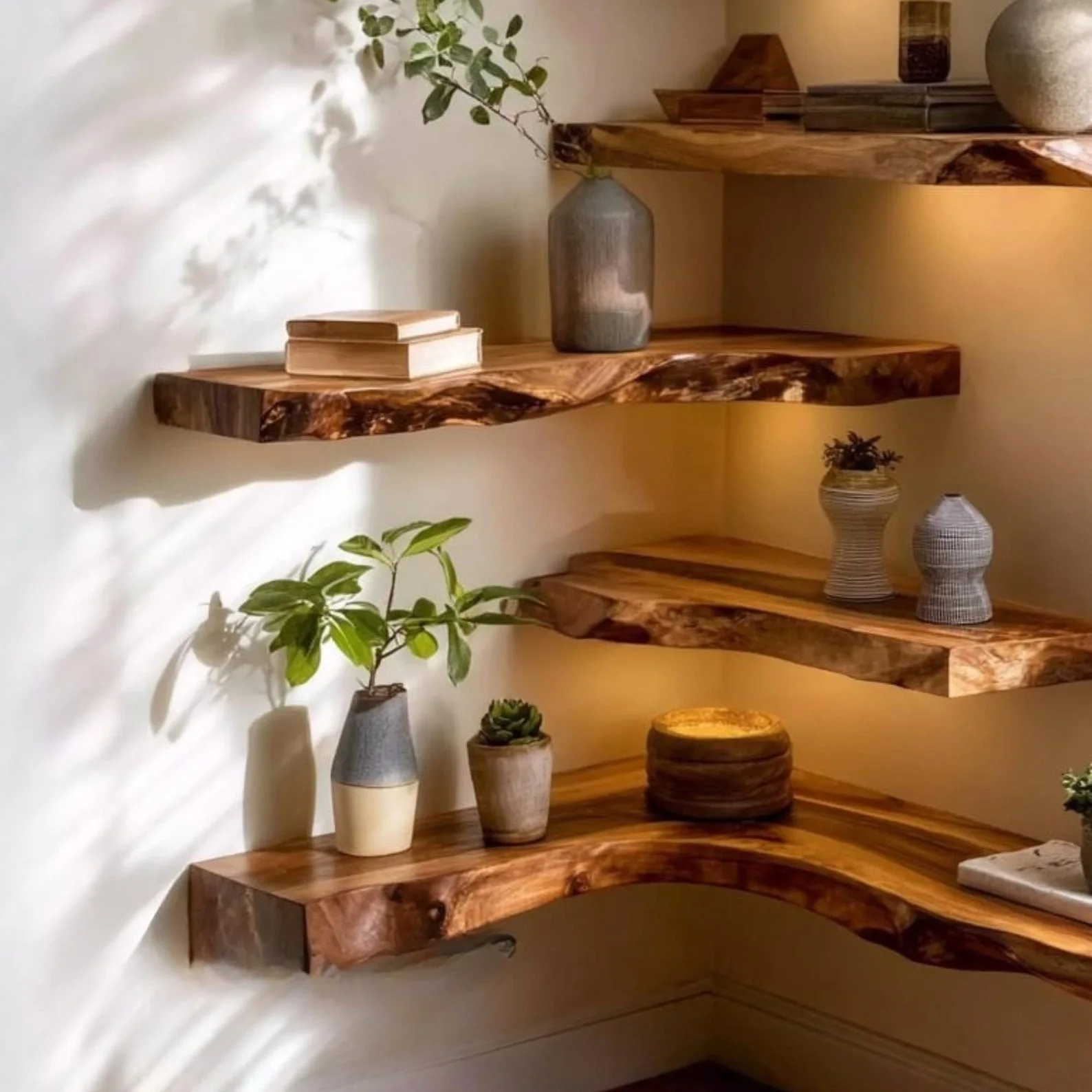 Handcrafted Live Edge Corner Wall Shelf – Rustic Wood Floating Shelf