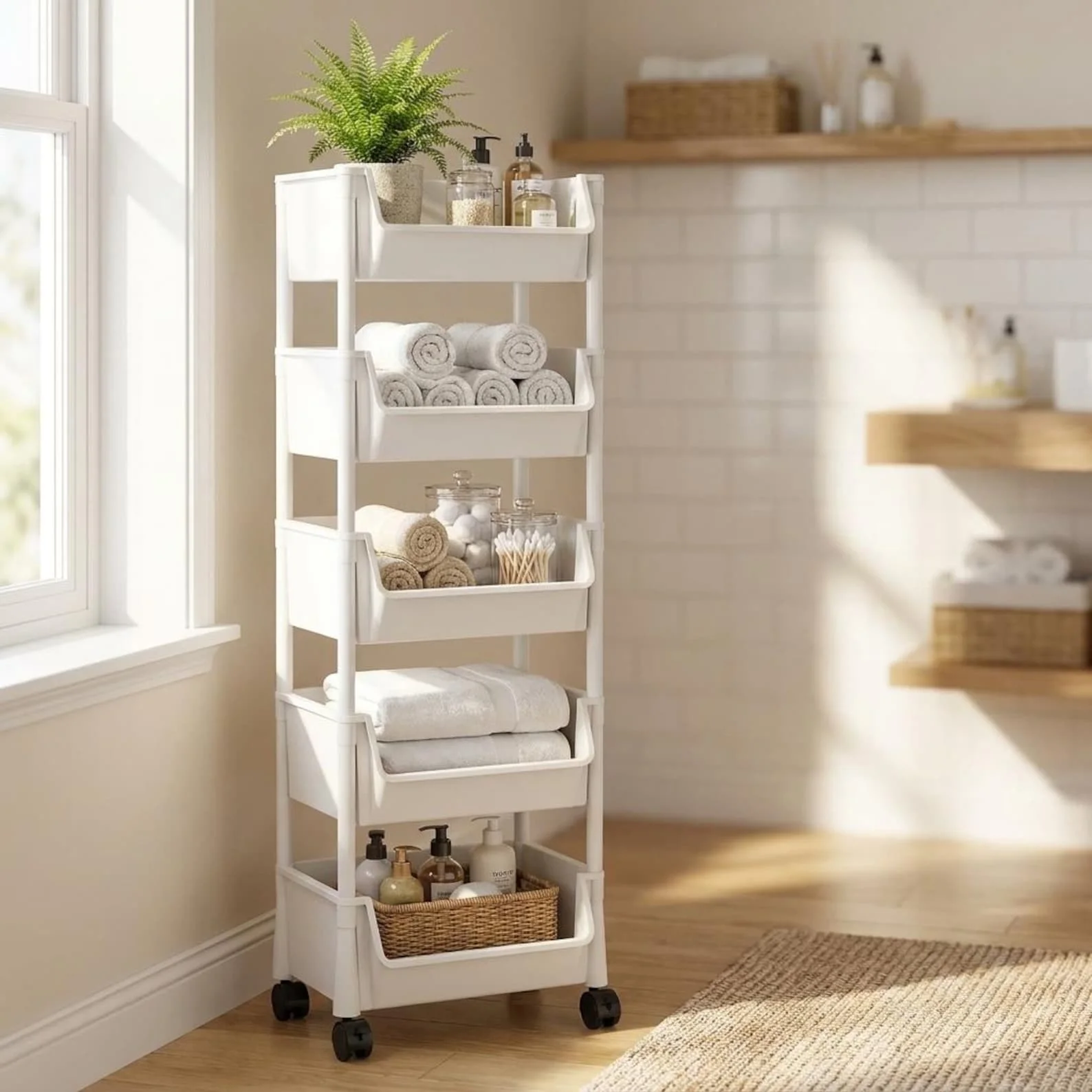 5-Tier Slim Rolling Storage Cart – Mobile Bathroom & Kitchen Organizer