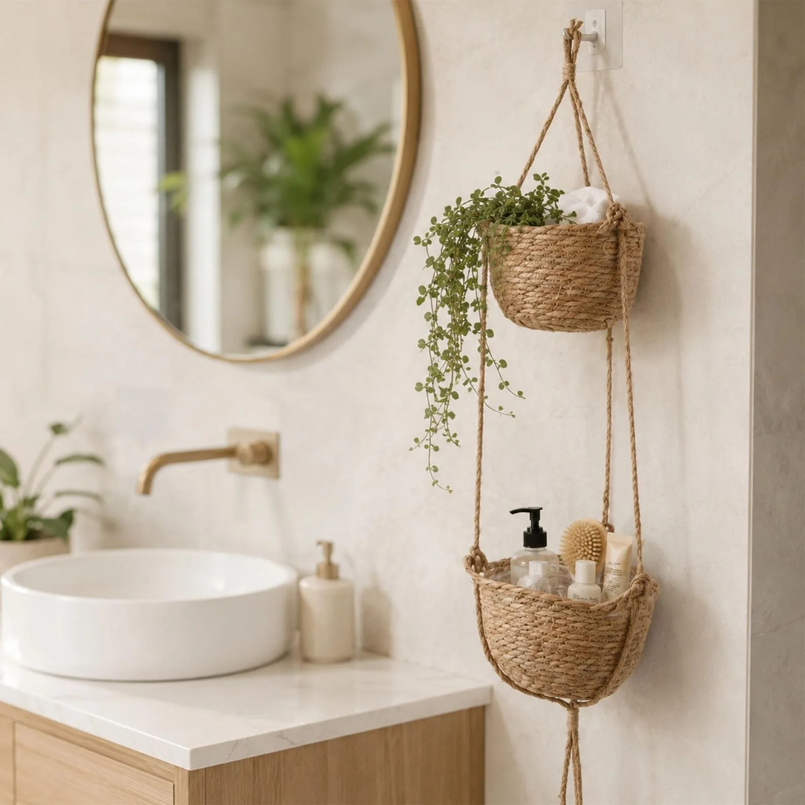 Handwoven Rattan Wall Hanging Basket – Boho Plant Holder
